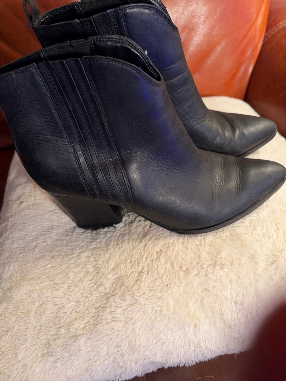 Marc Fisher Black Pointed Leather Ankle Booties